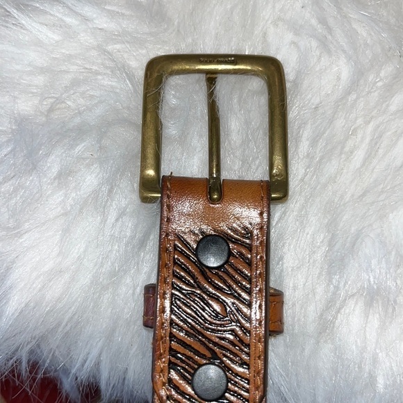 BROWN cowhide Leather belt zebra texture unisex made in USA brass buckle size 34 - Picture 10 of 15